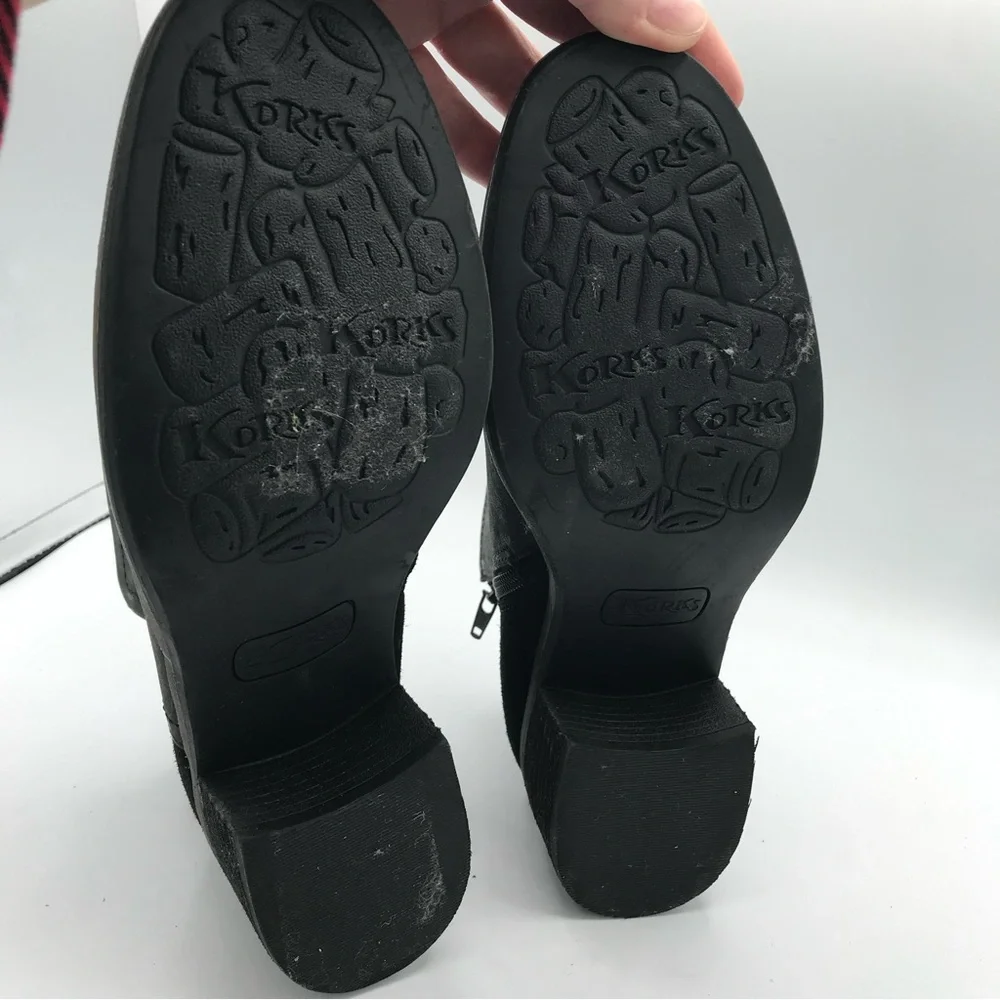 NWOB KORKS Kork-Ease Sonya Black‎ Leather Ankle Booties Sz 7 Zipper Distressed